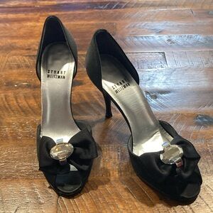 Stuart Weitzman black satin evening shoes 6